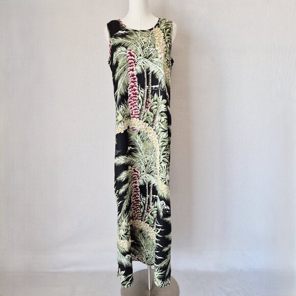 Vintage Tommy Bahama Silk Tropical Hawaii Maxi Shift Dress Sleeveless Green - Picture 1 of 10